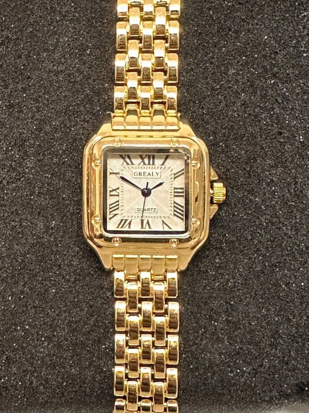 Grealy Watch Womens Gold Tone Square Dial Roman Numberals New Battery